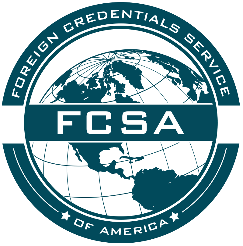 Green and white logo of Foreign Credentials Service of America