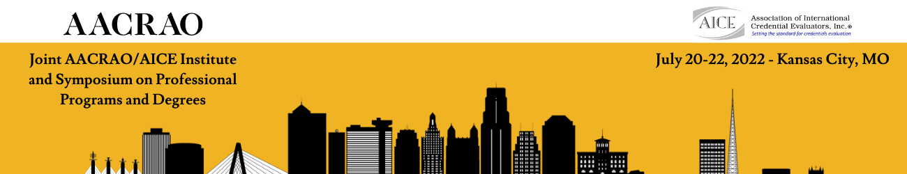 Yellow AACRAO/AICE Banner with Kansas City skyline.