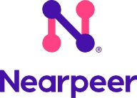 Plain background with the word "Nearpeer" in blue at the bottom and the letter "N" in blue and pink above the text.