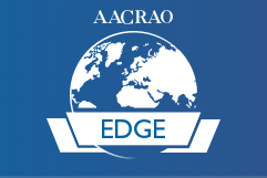solid blue background with a globe in the center and the text overlay; "AACRAO EDGE"
