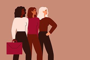 three illustrated businesswomen