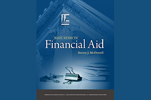 Blue and white book cover for the Basic Guide to Financial Aid