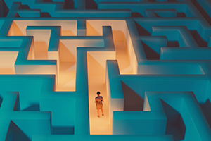 Illustration of an individual navigating a maze.