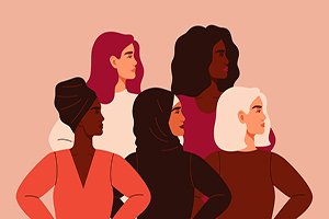 illustration of a diverse group of females looking stoically into the distance