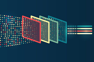 Illustration of disparate data forms being organized and structured.