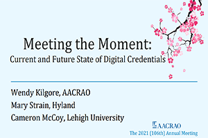 text "meeting the moment: current and future state of digital credentials" beside a cartoon Japanese cherry blossom