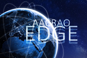 global communications network concept, text overlay: AACRAO EDGE