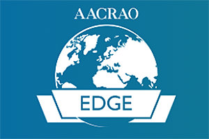 solid blue background with an image of the globe and the text overlay: "AACRAO Edge"