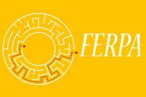 solid yellow background with "FERPA" on the right and a maze on the left