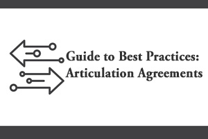 the text "Guide to Best Practices: Articulation Agreements" displayed next to arrows pointing in opposite directions