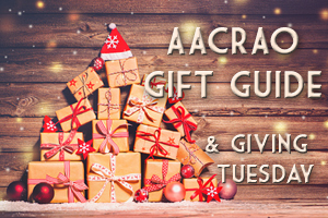 pile of gifts with text overlay reading: AACRAO Gift Guide & Giving Tuesday