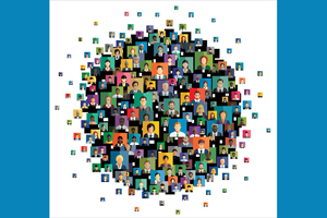 hundreds of tiny thumbnail portraits arranged in a circle