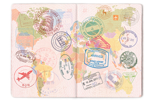 passport book with dozens of stamps