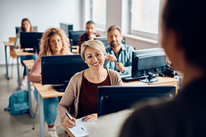 Group of non traditional students in a classroom.