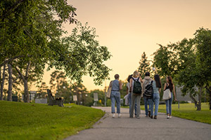 Group of students walking away from the camera.