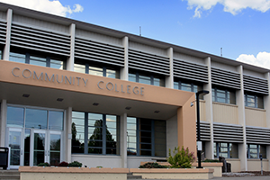 Photograph of the outside of a community college building.
