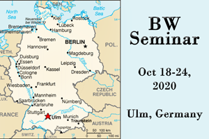 map of Germany with the text "BW Seminar, Oct. 18-24, 2020, Ulm, Germany" displayed to the right