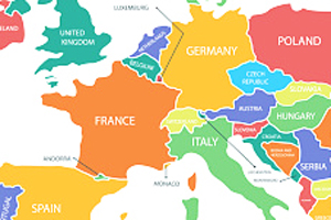 colorful map of Western Europe