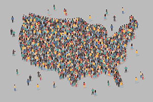 Illustration of United States covered in people.