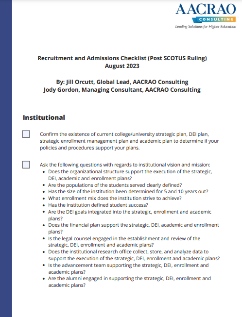 Recruitment and Admissions Checklist Cover