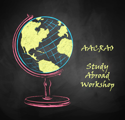 Illustration of a globe drawn in chalk next to the following text; AACRAO, Study Abroad Workshop.