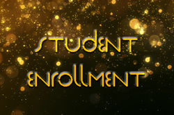 The words "student enrollment" written in gold lettering on top of a sparkling golden background.