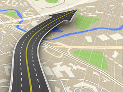 Illustration of a road extending over a rough map.