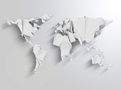 World map made out of a blank, matte-white material.