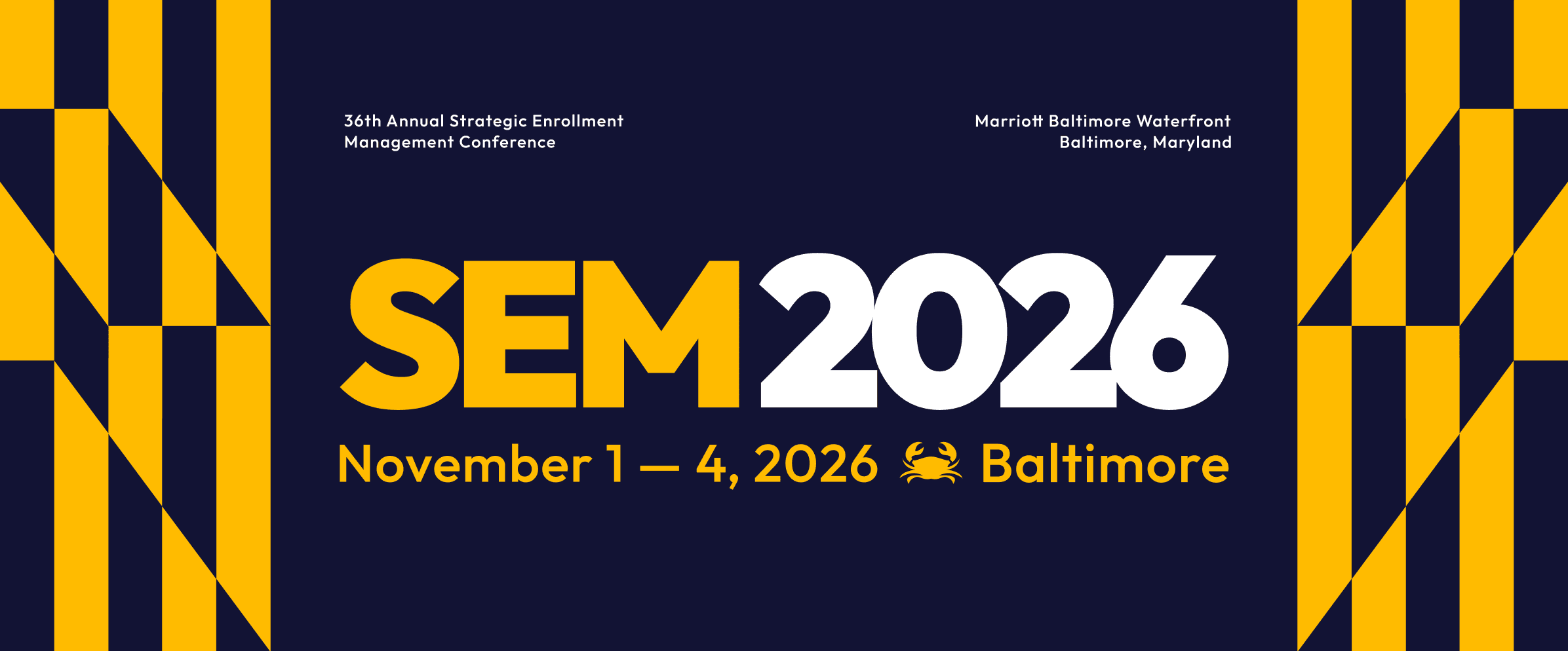 SEM 2026 Event banner with graphic inspired by checkered baltimore flag