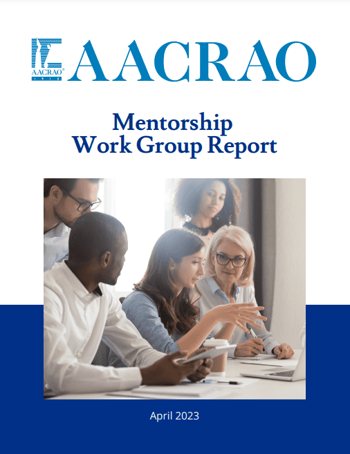 AACRAO Mentorship Work Group Report, April 2023 cover showing people in a meeting