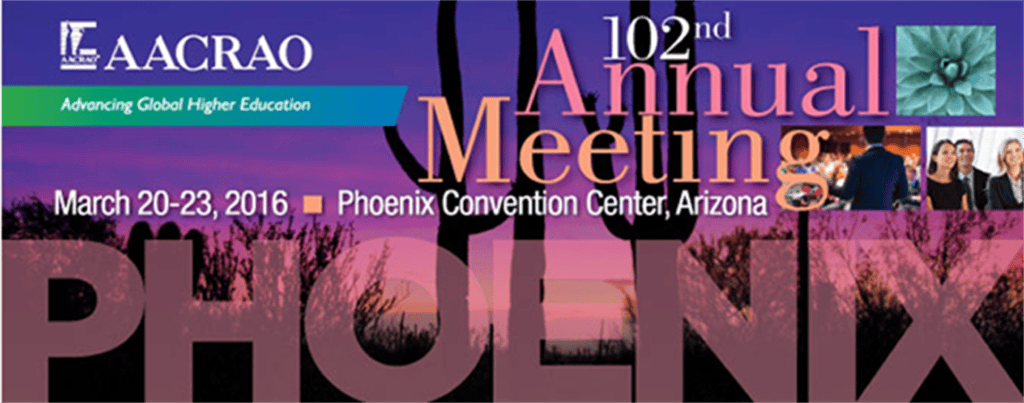 ACRAO 102nd Annual Meeting banner for March 20–23, 2016 at Phoenix Convention Center, Arizona
