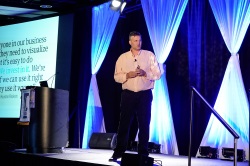 Unidentified speaker wearing a pink shirt from AACRAO's 2017 Tech and Transfer Summit.