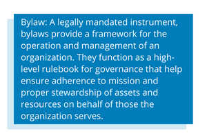 Blue & White Factbox describing bylaws.