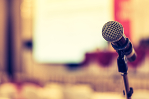 Photograph of an open microphone.