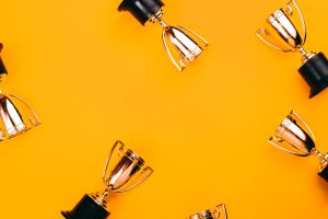winner cups lay flat on bright background