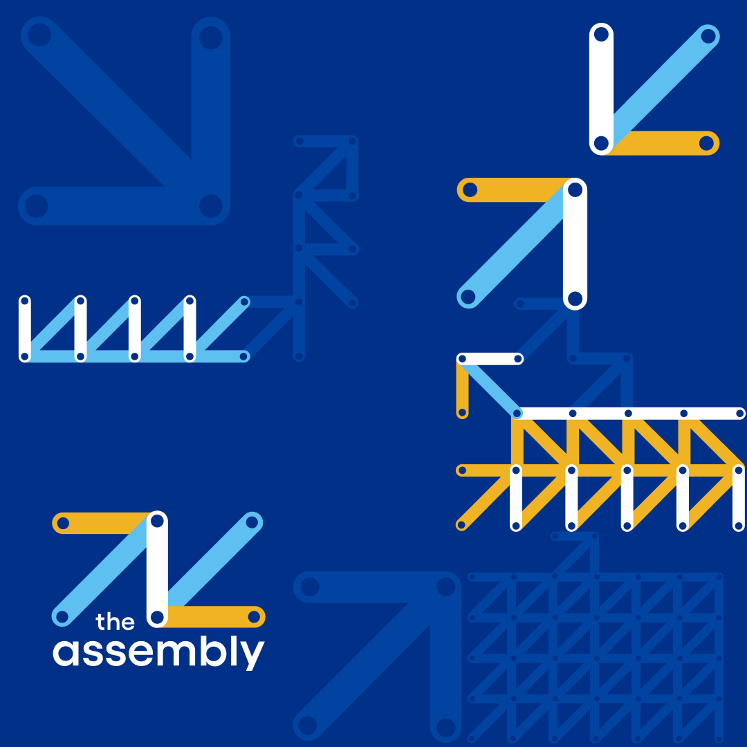 the assembly logo with geometric circuit-style lines and nodes