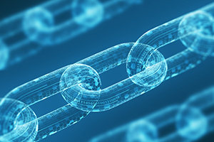 translucent blue chain link made out of code