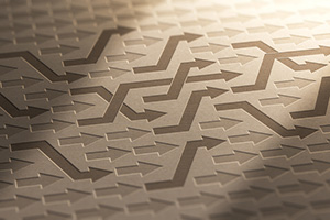 Overhead shot of workflow management arrows.
