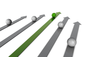 A line of arrows with racing balls
