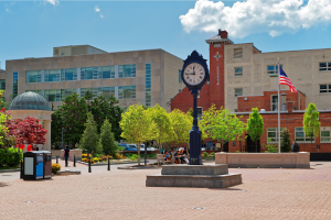 GWU campus shot with clock