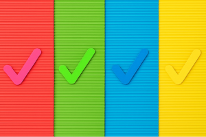 Four different color sections with checkmarks