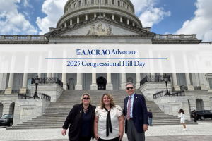 Dawn Renta, Jonathan Helm, and Kaitlyn Roberts in front of the U.S. Capitol at AACRAO Hill Day 2025