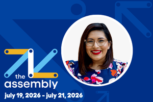 Loida Gonzalez Utley headshot with The Assembly banner logo
