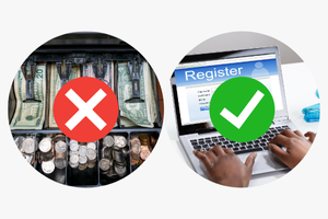 Cash register as wrong answer, computer registration as right answer