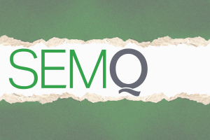 SEMQ logo in between torn section of paper