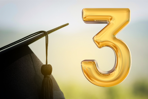 Graduation cap with a number 3 to the right
