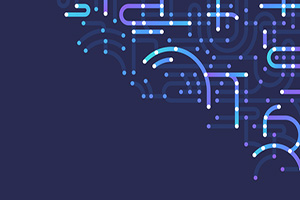 Abstract digital circuit and network pattern on a dark background