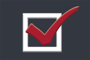 White box with a red checkmark inside it.
