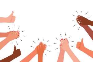 Applause and like group of people. Hands multicultural clap. Congratulations, cheering, winners