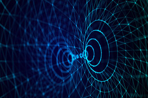 Blue and black digital representation of a funnel.